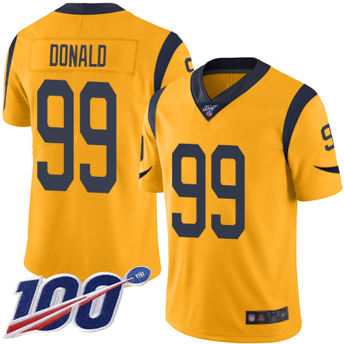 Los Angeles Rams Limited Gold Men Aaron Donald Jersey NFL Football #99 100th Season Rush Vapor Untouchable->los angeles rams->NFL Jersey